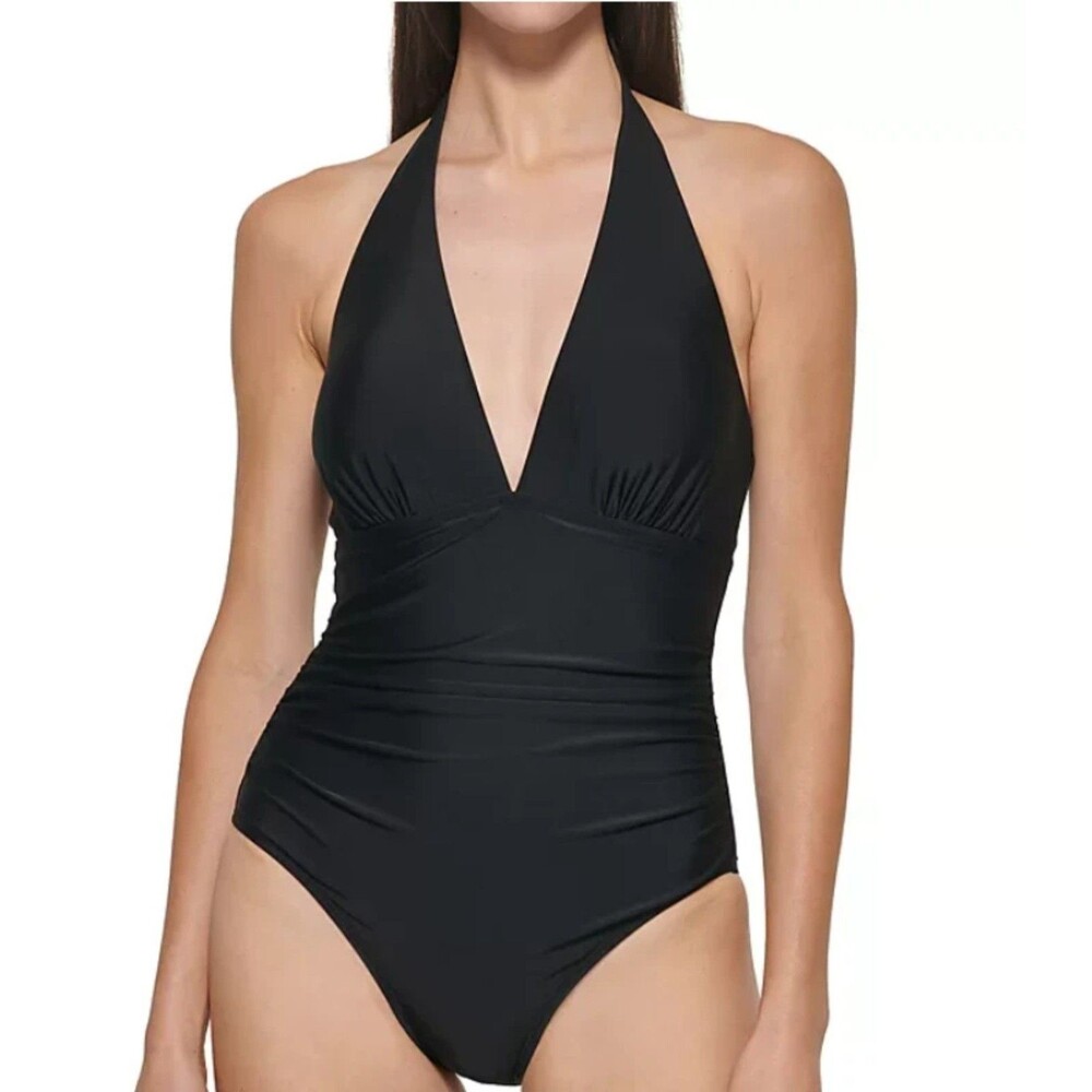 DKNY One Piece Halter Neckline Black Swimsuit - Adult Large - Picture 1 of 11